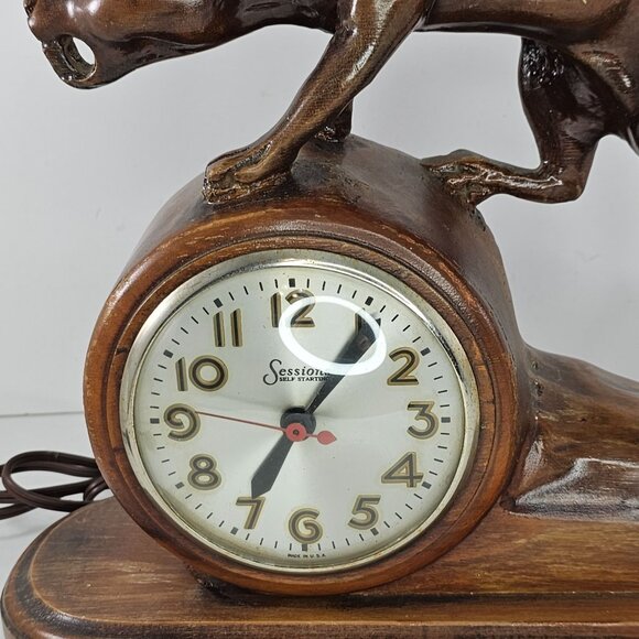 Vintage Master Crafters Sessions Jaguar Panther Clock Wood Carved DOES NOT WORK - Picture 8 of 10